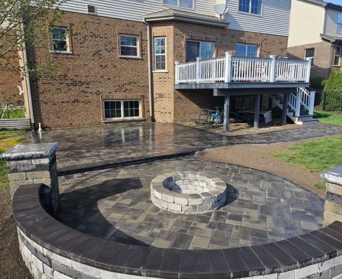 Paver Patio with Gas Fire Pit and Seating Wall in Indian Hill image